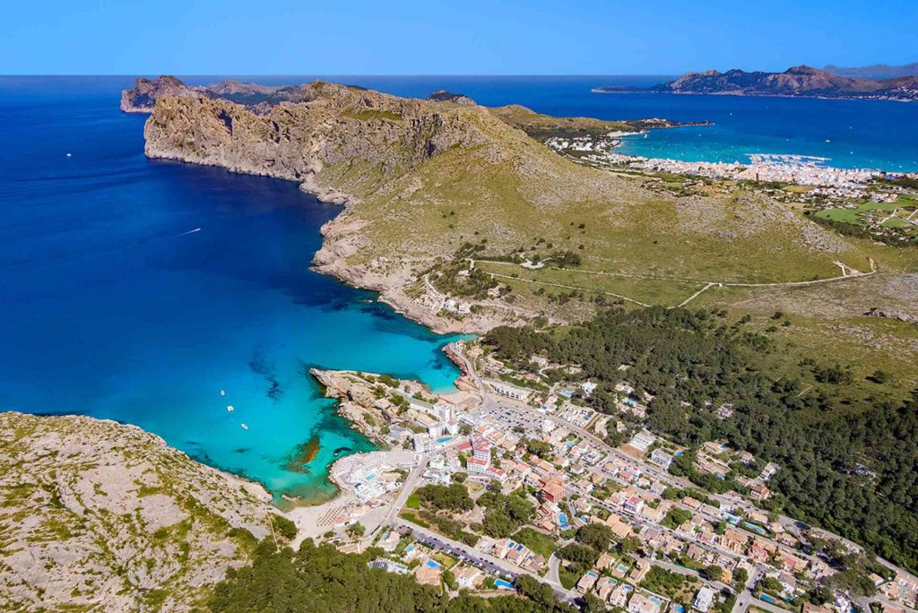 Incredible landscape in Mallorca. Cala Sant Vicenç and Puerto Pollensa from the air.
