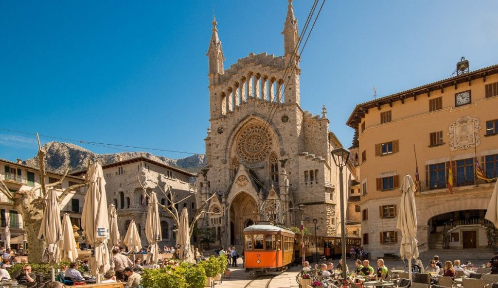 Soller Old Town with the famous Soller train running through it.
