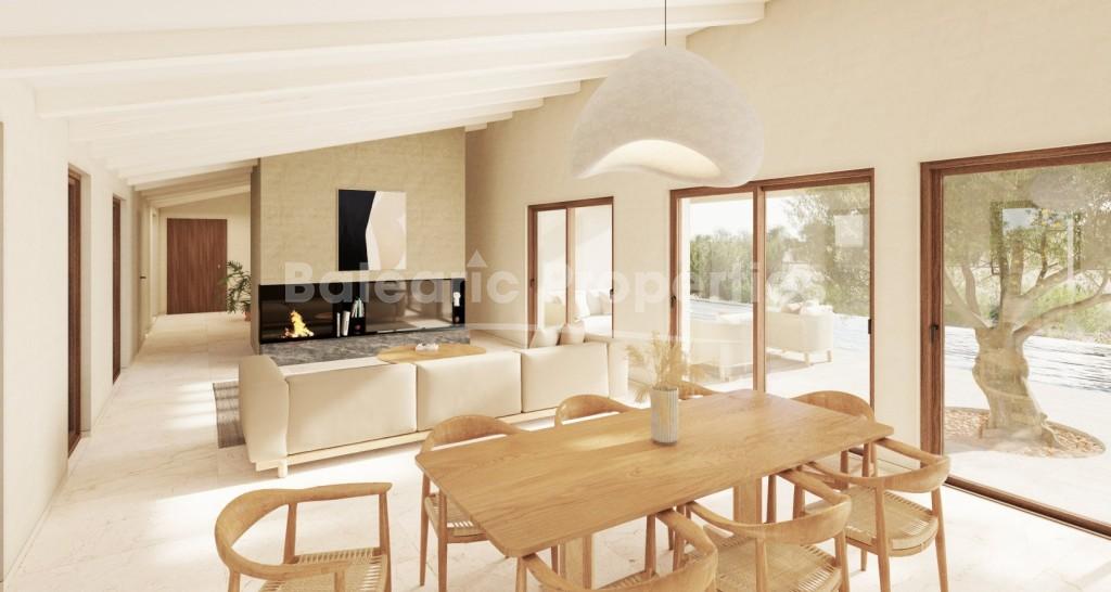 Solar con projecto para finca de nueva construcción con vistas a la montaña en Cas Concos, Felanitx en venta, Mallorca